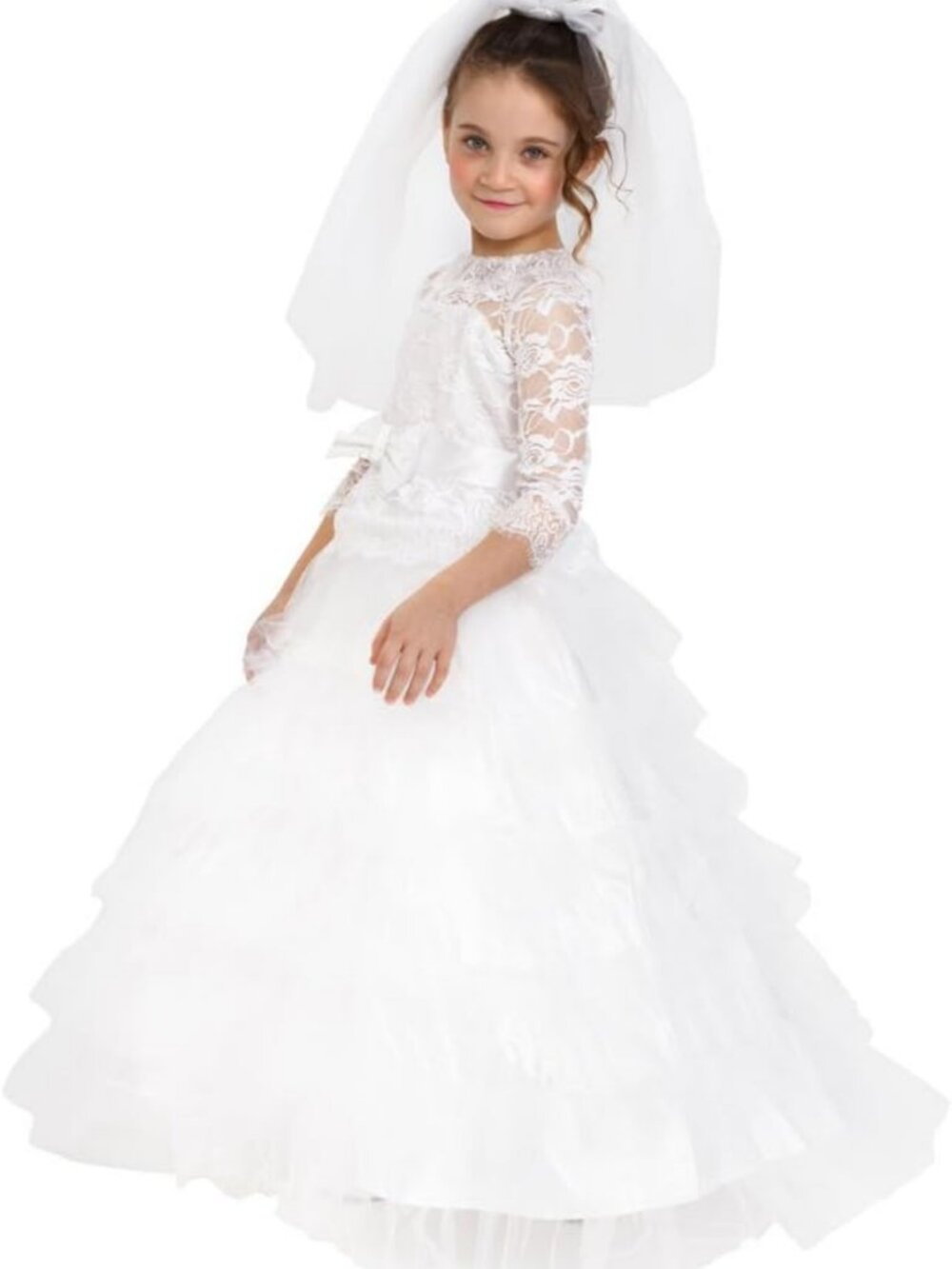 Dreamy Bridal Dress Costume with Veil for Girls - Perfect Dress-Up for Weddings